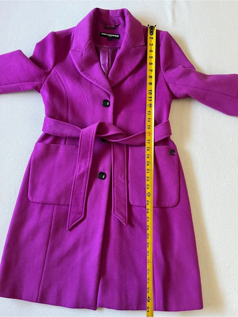 Karl Lagerfeld Paris Berry Purple Magenta Fuschia Wool Trench Pea Coat Designer